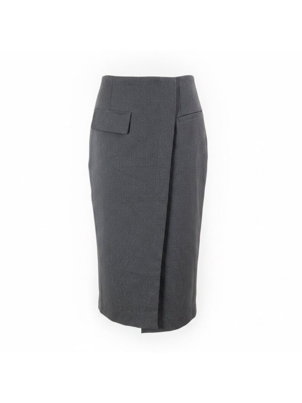 Moon River Womens Gray Polyester Wrap Midi Skirt Side Pocket Detail Size M
